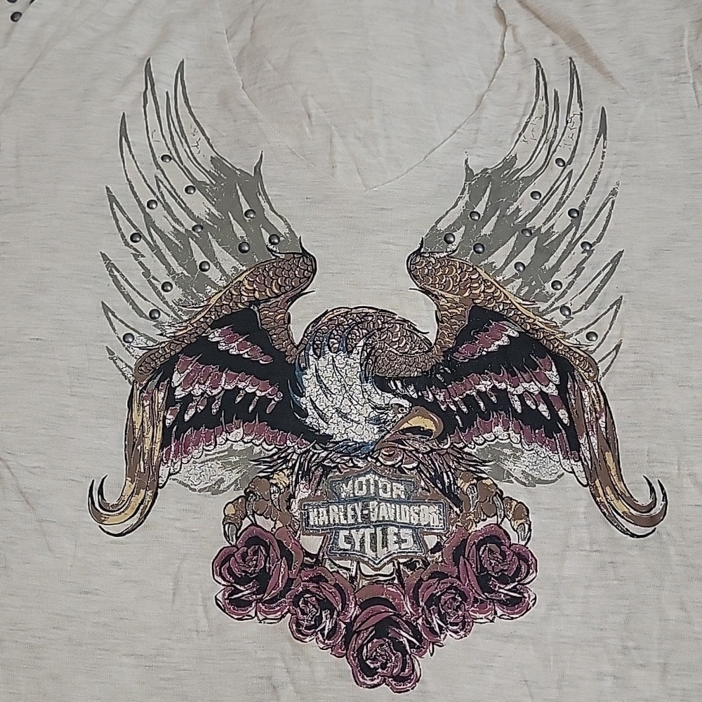 Harley Davidson Studded Eagle and Roses Womens size Small Short Sleeved Tee